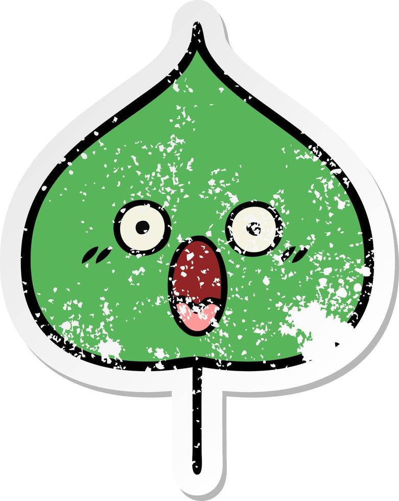 distressed sticker of a cute cartoon expressional leaf vector