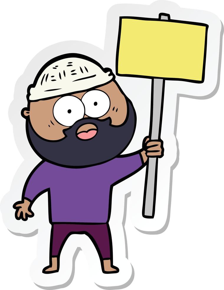 sticker of a cartoon bearded man with signpost vector