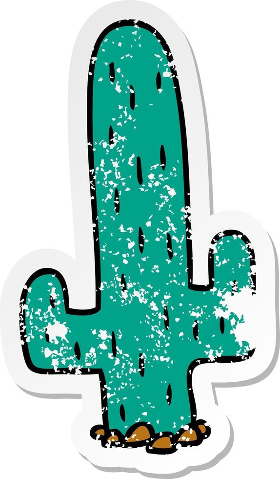 distressed sticker cartoon doodle of a cactus vector