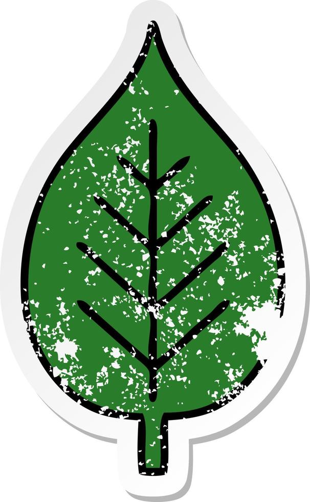 distressed sticker of a cute cartoon green leaf vector