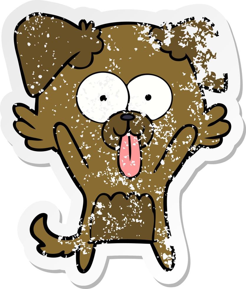 distressed sticker of a cartoon dog with tongue sticking out vector