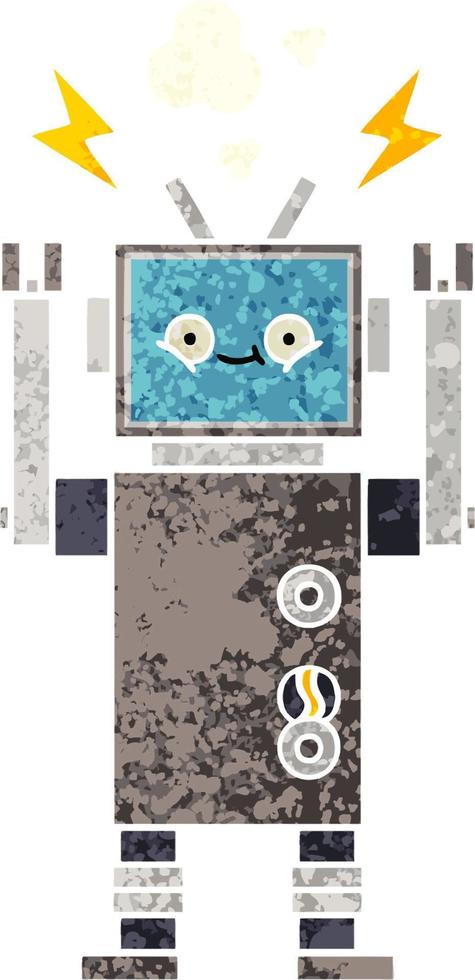 retro illustration style cartoon robot vector