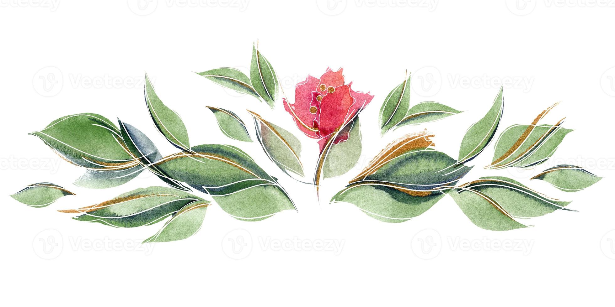 composición de corona floral con delicado capullo de rosa de acuarela foto