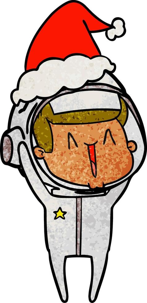 happy textured cartoon of a astronaut wearing santa hat vector