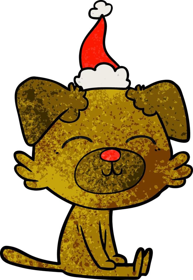 textured cartoon of a dog wearing santa hat vector