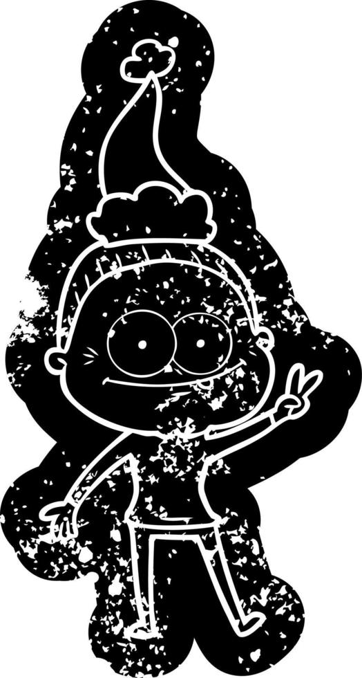 icono angustiado de dibujos animados de una anciana feliz con sombrero de santa vector