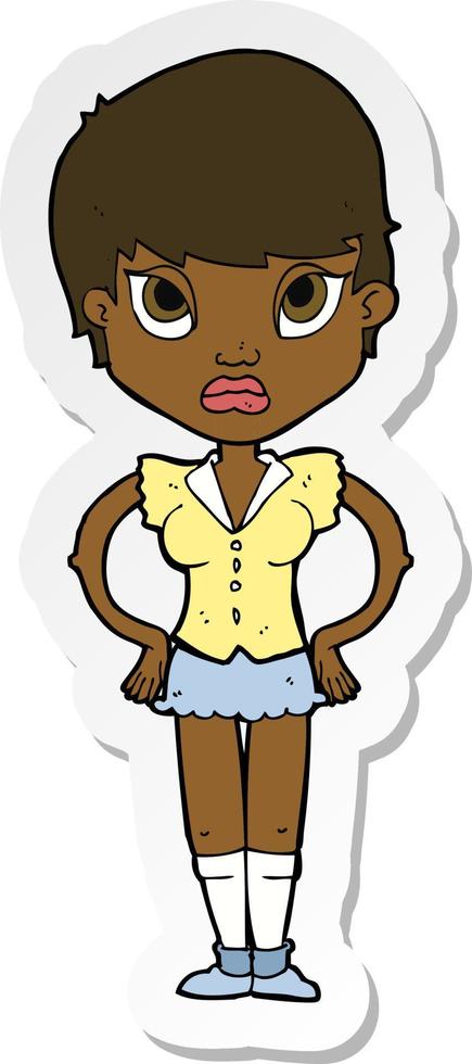 sticker of a cartoon annoyed girl vector