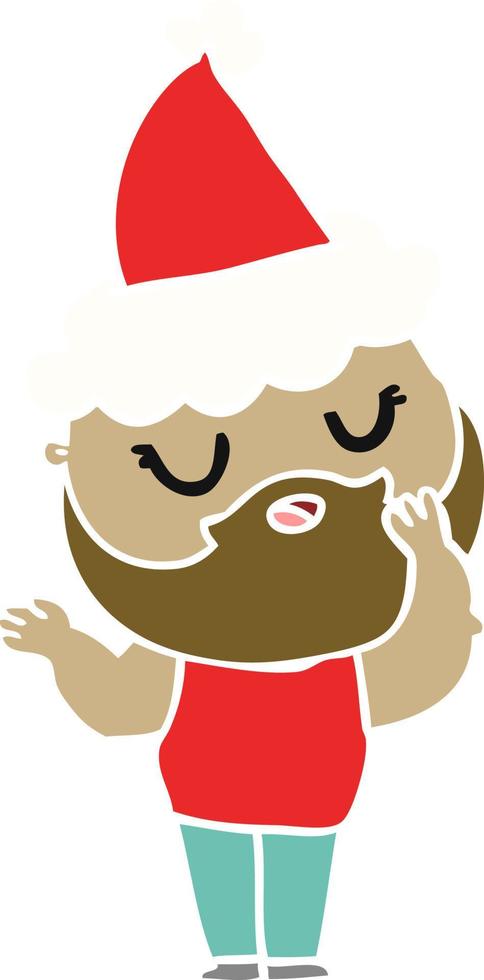 flat color illustration of a man with beard wearing santa hat vector