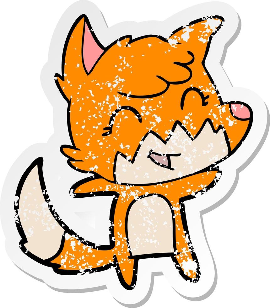 distressed sticker of a happy cartoon fox vector