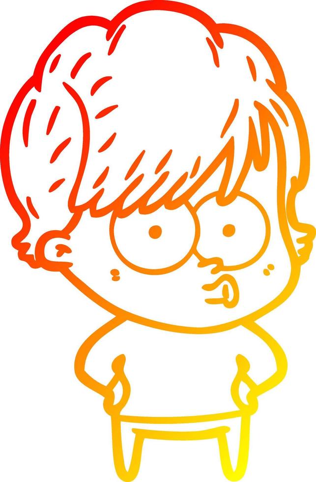 warm gradient line drawing cartoon woman vector