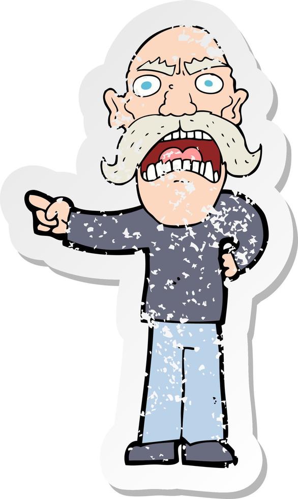 retro distressed sticker of a cartoon angry old man vector