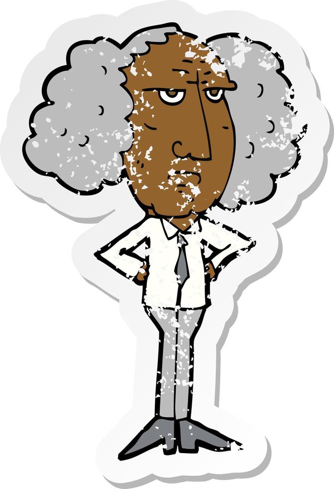 retro distressed sticker of a cartoon big hair lecturer man vector