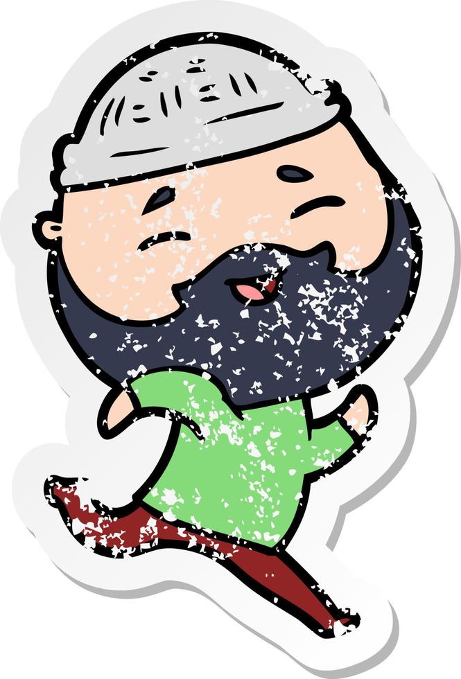 distressed sticker of a cartoon happy bearded man vector