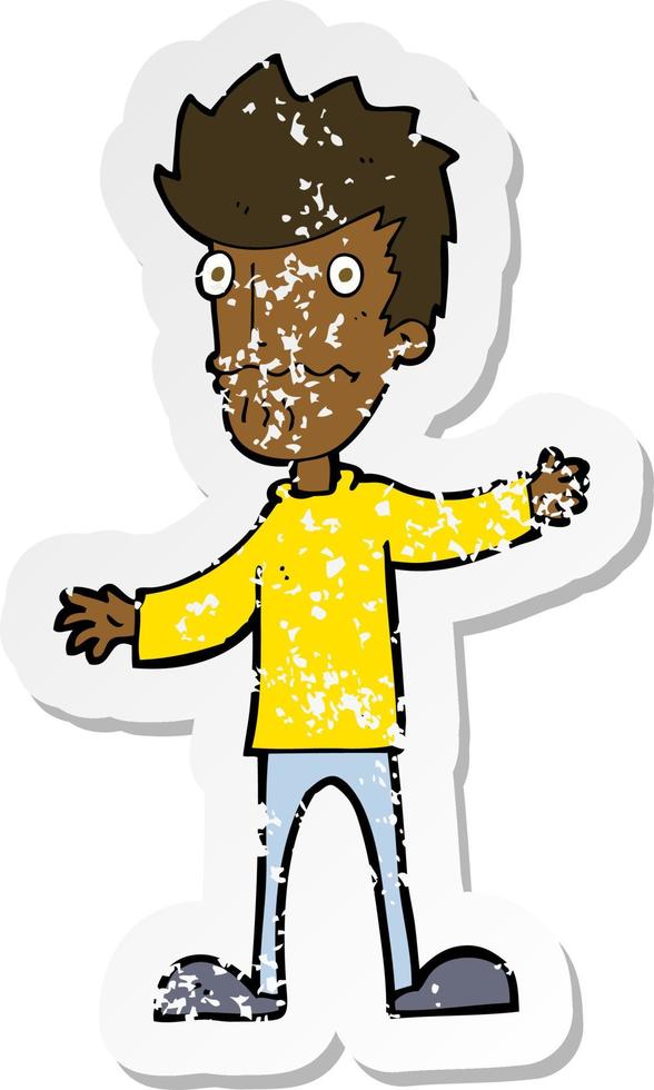 retro distressed sticker of a cartoon nervous man vector