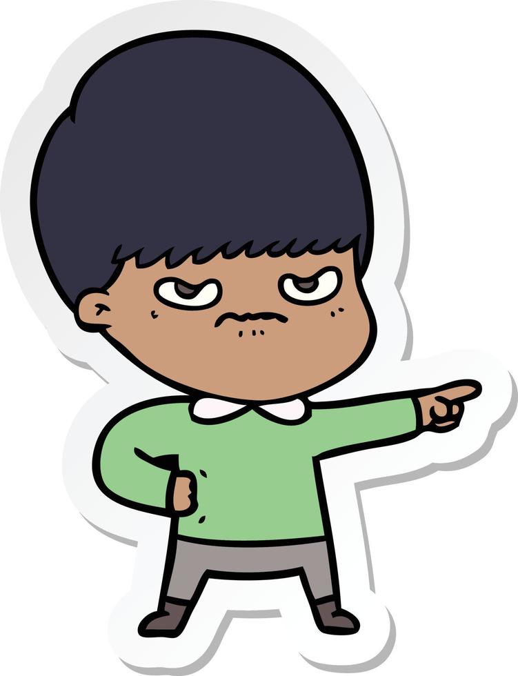 sticker of a annoyed cartoon boy vector