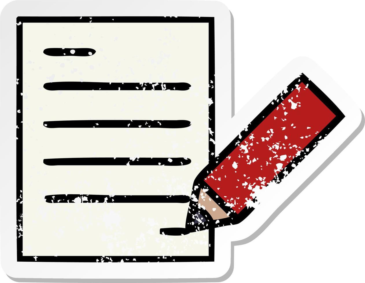 distressed sticker of a cute cartoon of writing a document vector