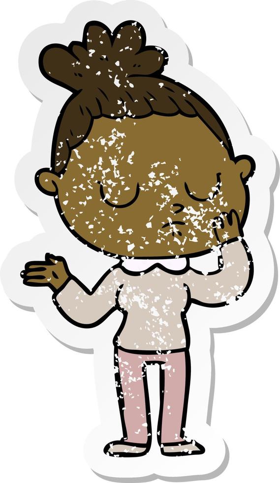 distressed sticker of a cartoon calm woman vector