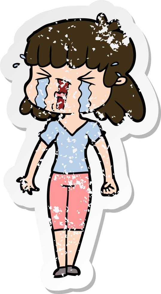 distressed sticker of a cartoon woman vector