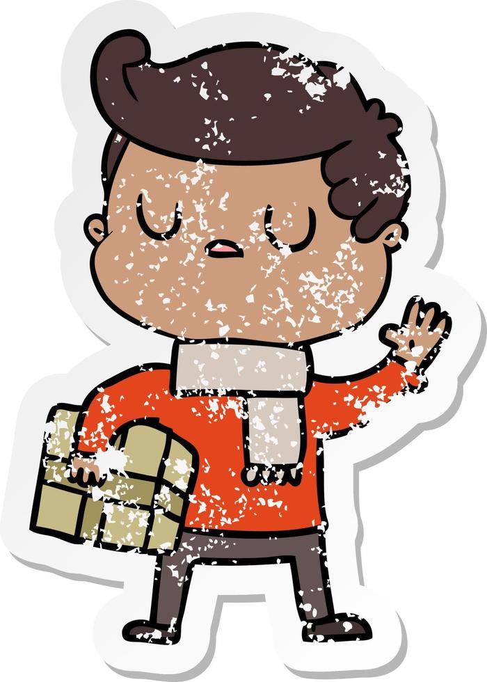 distressed sticker of a cartoon aloof man vector
