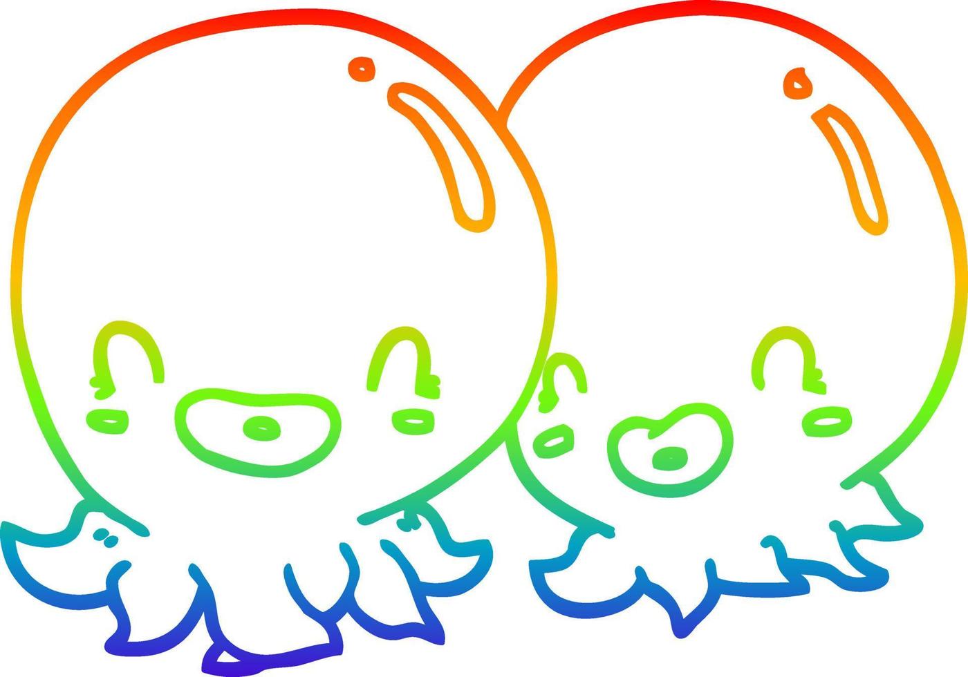 rainbow gradient line drawing two cartoon octopi vector