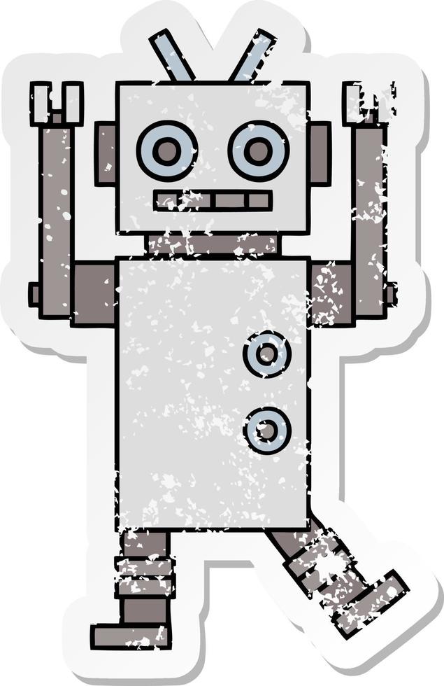 distressed sticker of a cute cartoon dancing robot vector