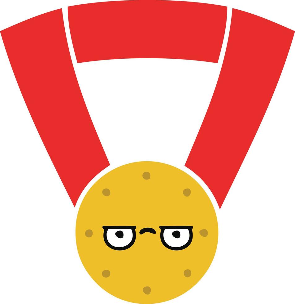 flat color retro cartoon gold medal vector