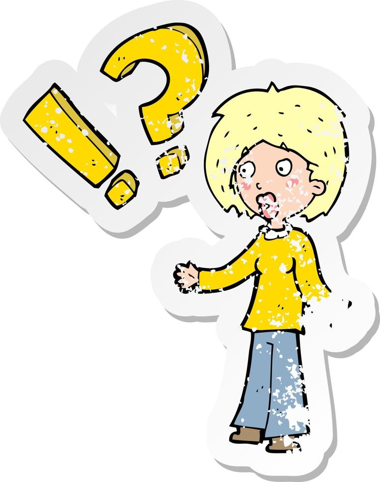 retro distressed sticker of a cartoon surprised woman vector