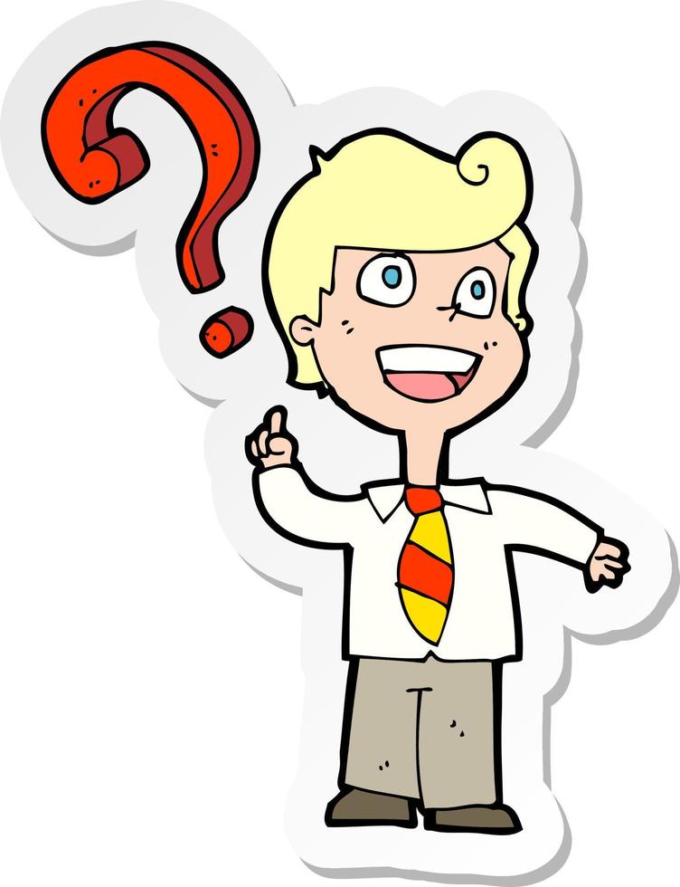 sticker of a cartoon school boy asking question vector