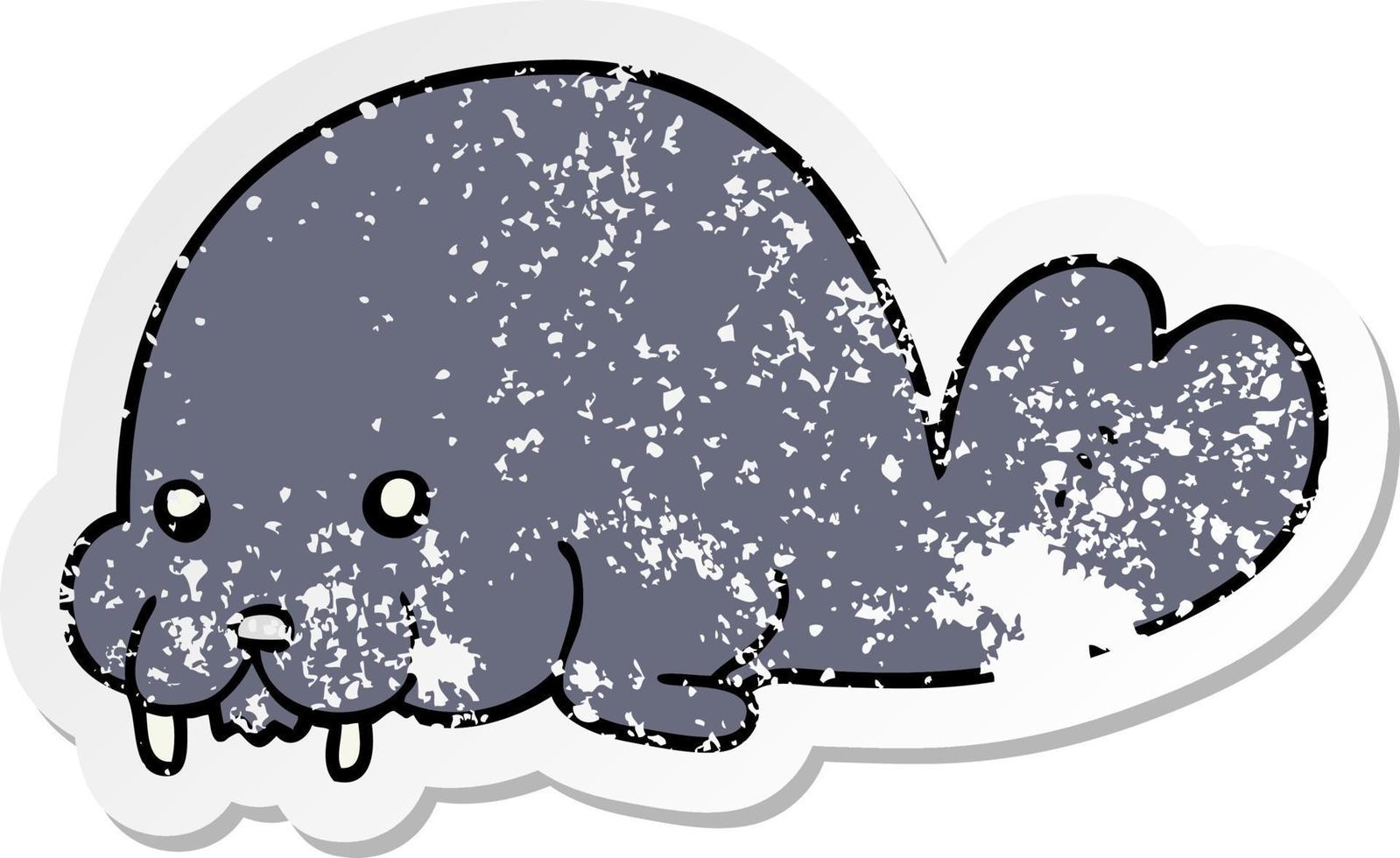 distressed sticker of a cute cartoon walrus vector