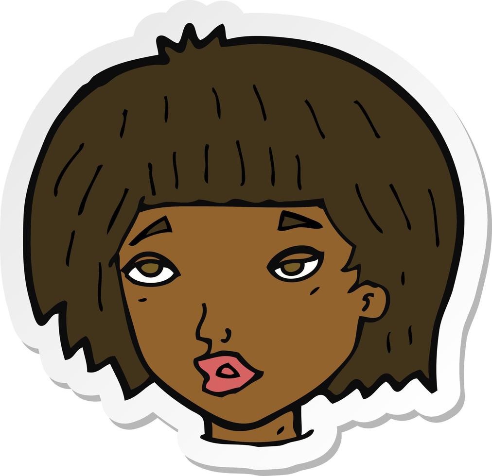 sticker of a cartoon bored looking woman vector