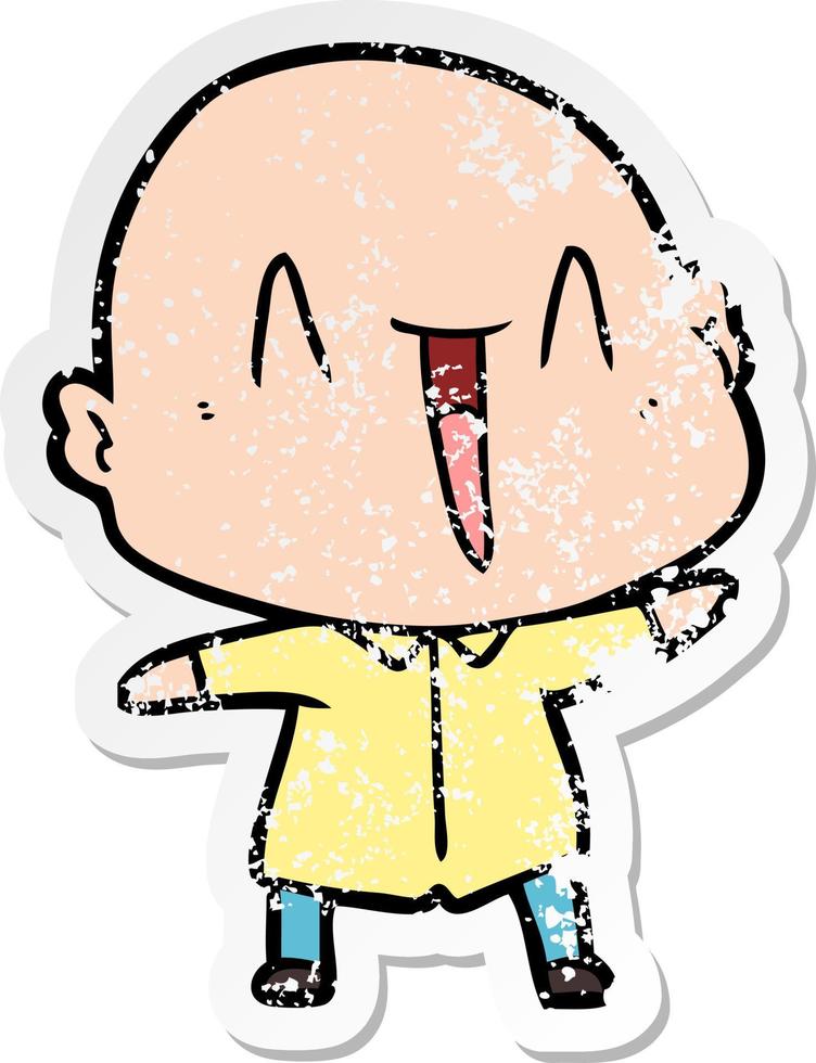 distressed sticker of a happy cartoon bald man vector