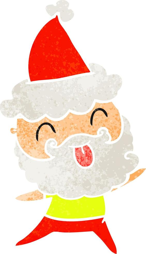 man with beard sticking out tongue wearing santa hat vector