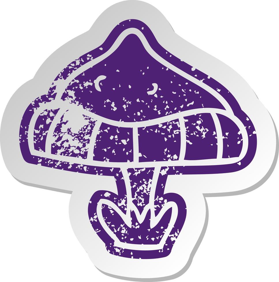 distressed old sticker of a single toadstool vector