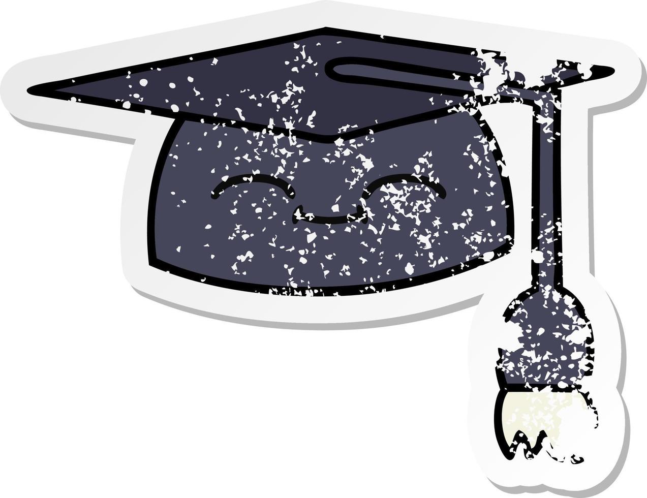 pegatina angustiada de un lindo sombrero de graduación de dibujos animados vector