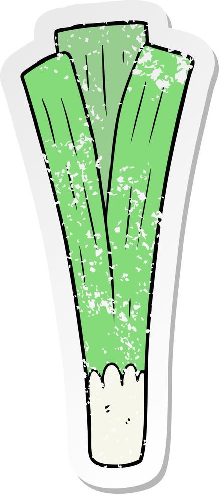 pegatina angustiada de un puerro de dibujos animados vector