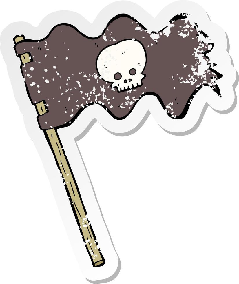 retro distressed sticker of a cartoon pirate flag vector