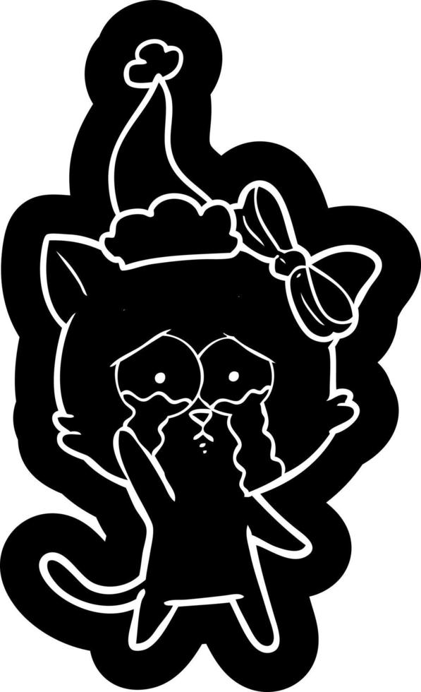cartoon icon of a cat wearing santa hat vector