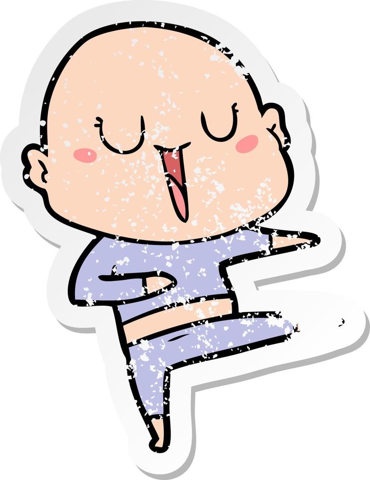 distressed sticker of a happy cartoon bald man vector