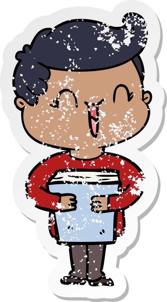 distressed sticker of a cartoon laughing boy vector