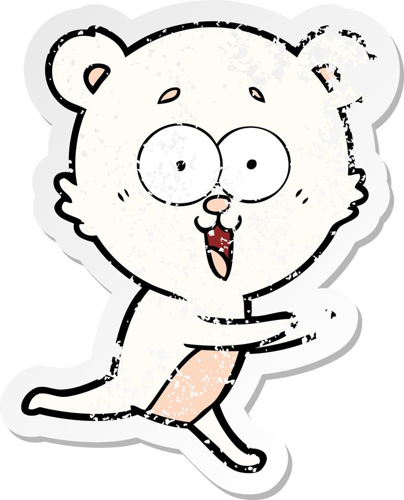 distressed sticker of a laughing teddy  bear cartoon vector
