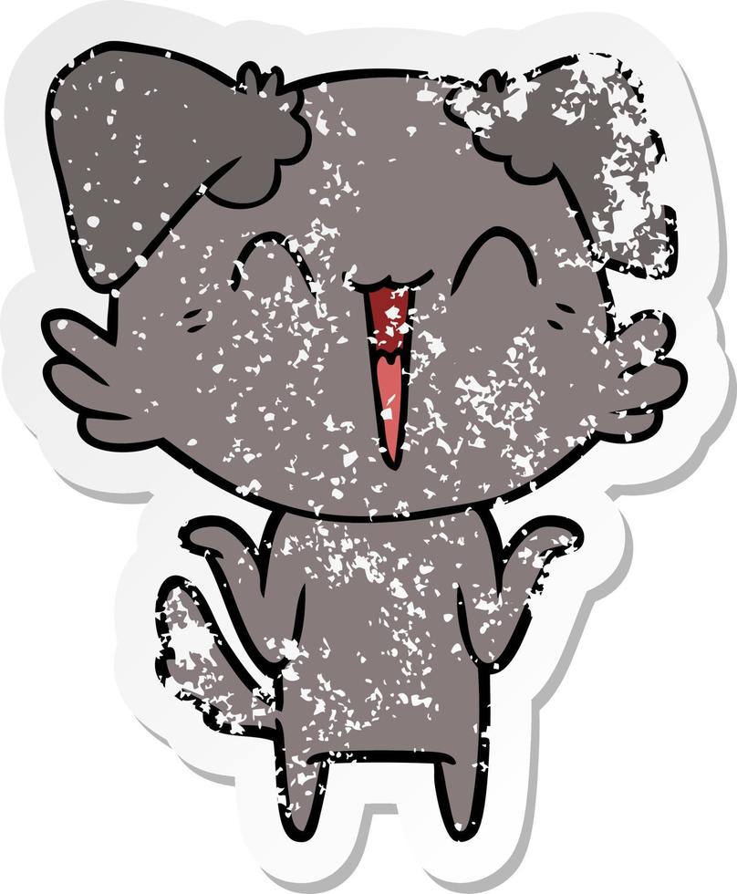 distressed sticker of a happy little dog cartoon vector