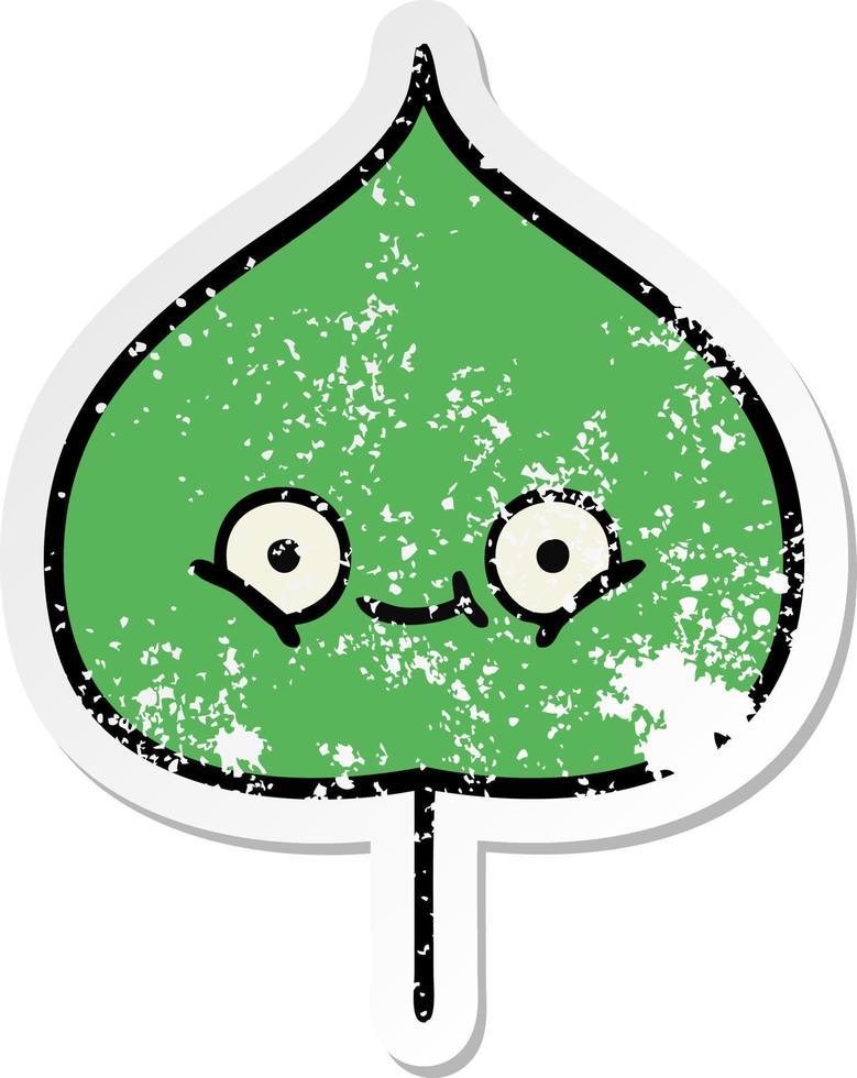 distressed sticker of a cute cartoon expressional leaf vector