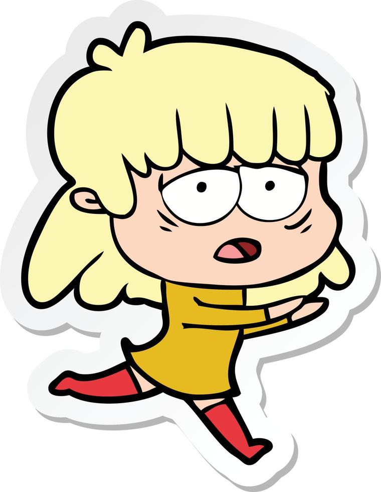sticker of a cartoon tired woman vector