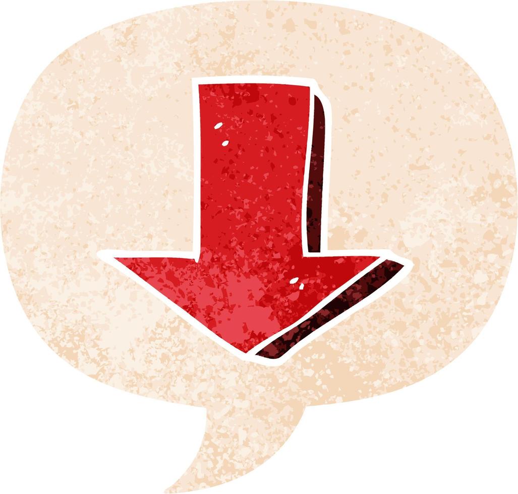 cartoon pointing arrow and speech bubble in retro textured style vector