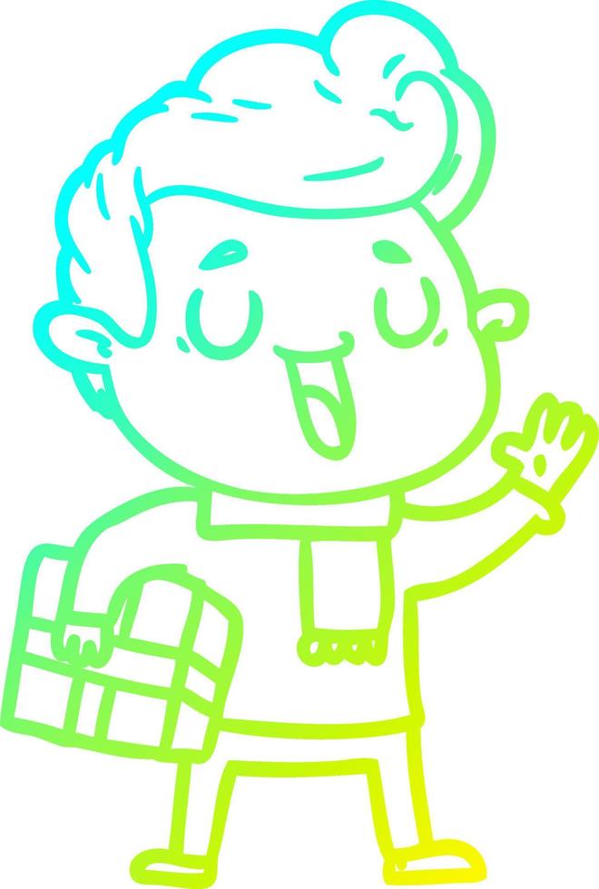 cold gradient line drawing happy cartoon man vector