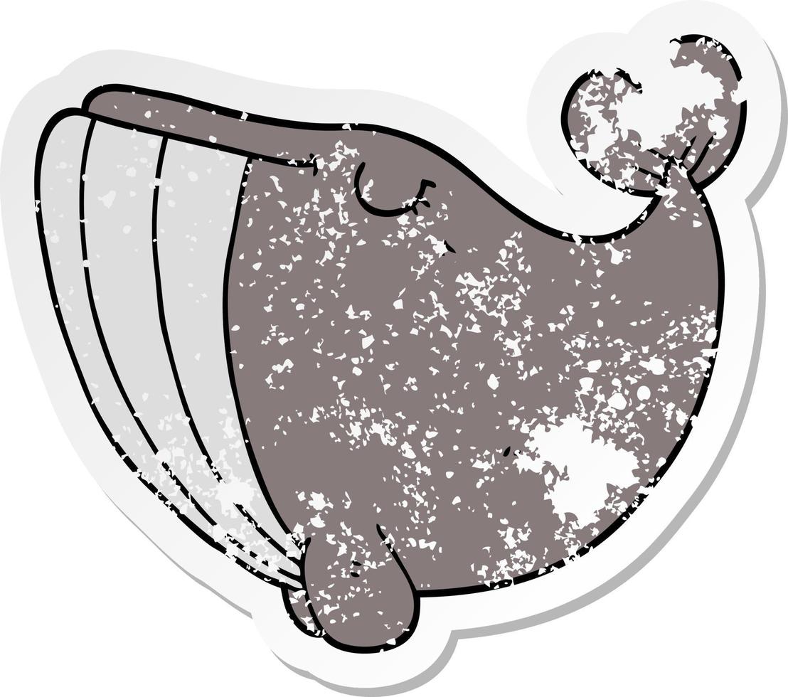 pegatina angustiada de una ballena de dibujos animados vector