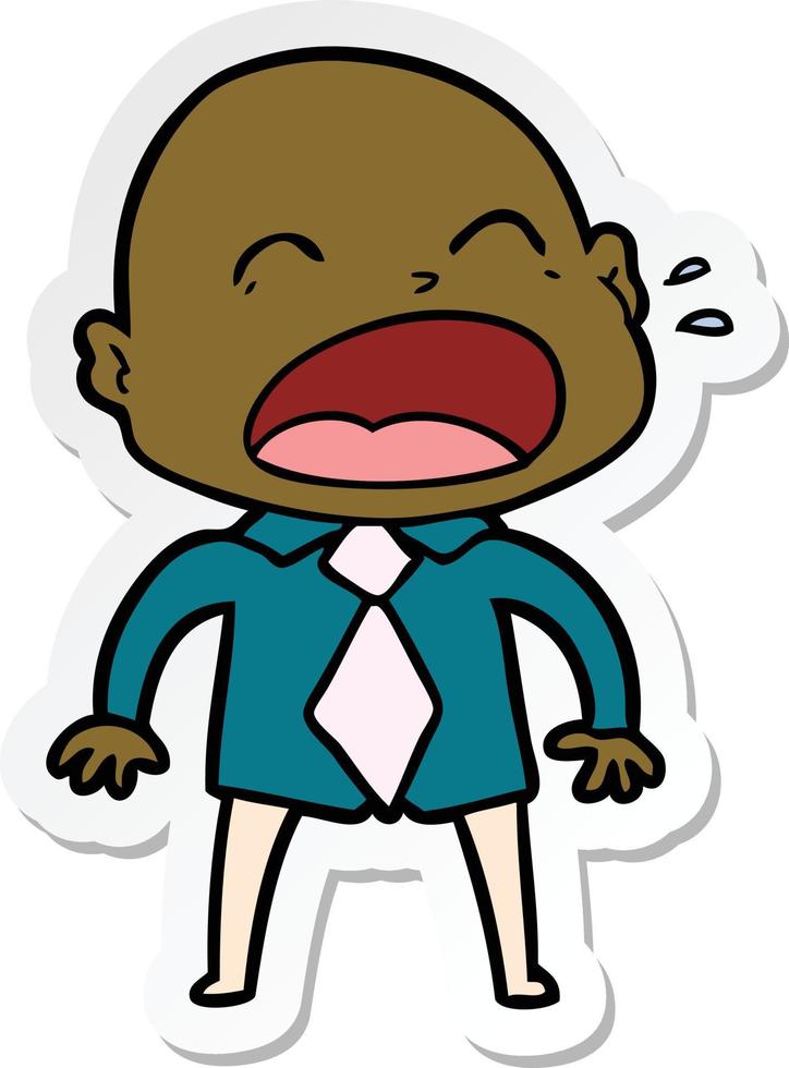 sticker of a cartoon shouting bald man vector