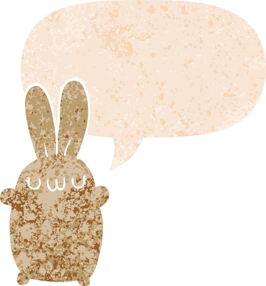 caricatura, conejo, y, burbuja del discurso, en, retro, textura, estilo vector