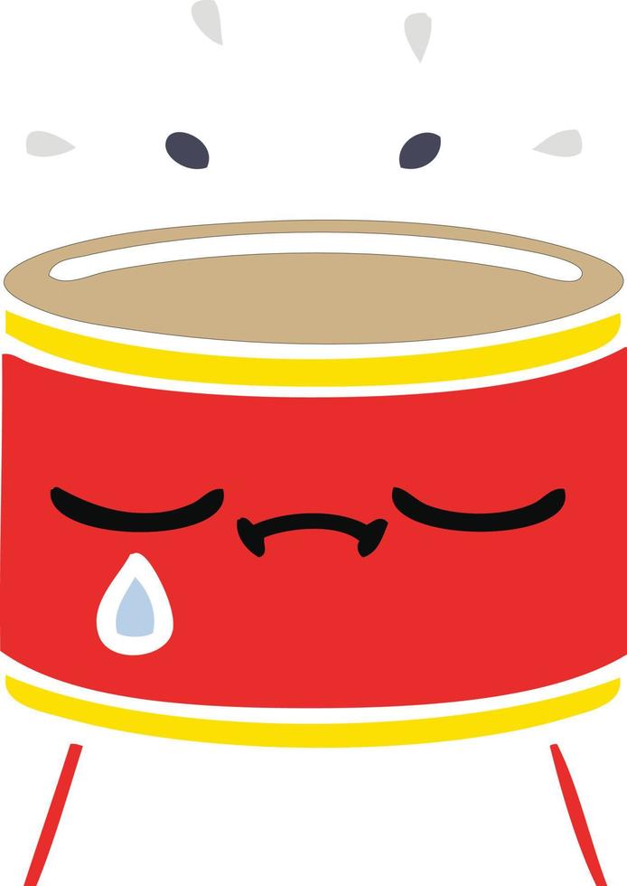 flat color retro cartoon sad drum vector