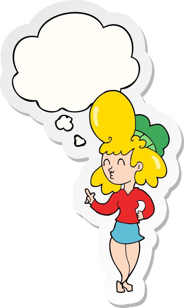 cartoon woman with big hair and thought bubble as a printed sticker vector